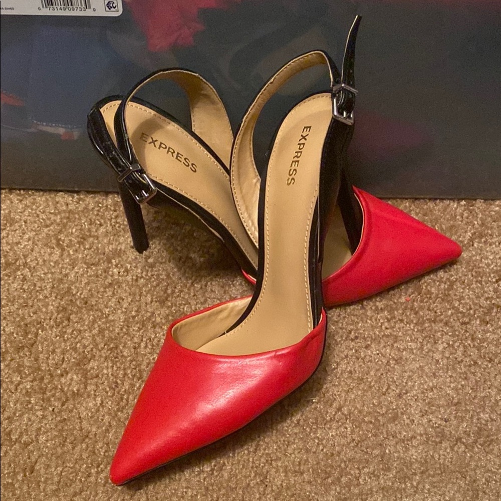Express Red and Black Pointed-Toe Heels